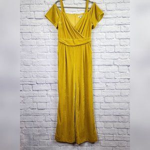 New York & Company Womens Medium Mustard Yellow Velvet Off the Shoulder Jumpsuit